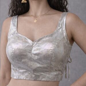 Designer Indian/Pakistani Silver Padded Blouse for Saree & lehenga